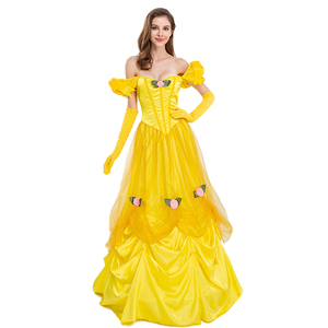 Disfraz de Halloween, Vestido Largo de Princesa de <span class=keywords><strong>la</strong></span> <span class=keywords><strong>Bella</strong></span> <span class=keywords><strong>y</strong></span> <span class=keywords><strong>la</strong></span> <span class=keywords><strong>Bestia</strong></span>, Amarillo Sexy, Adecuado para Actuaciones en Escenario, Fiestas <span class=keywords><strong>y</strong></span> Cosplay. - Product Image 1