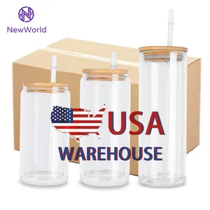 Double Wall Glass, Tumbler Beer Can W/Bamboo Lids transparent