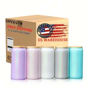 Vaso de Vidrio con Purpurina Arcoíris Azul, Rosa, Blanco, Plateado, Morado de 15oz, 16oz, 20oz con Tapas y Pajitas para Impresión DIY - Product Image 6