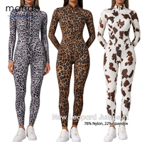 Combinaison de yoga pour femme à manches longues, col montant et fermeture éclair frontale, imprimé serpent, vache et léopard des neiges, de haute qualité