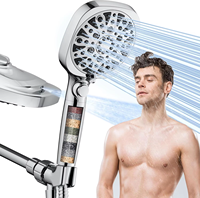 Ensemble complet de 3 pièces : filtre de douche à main, pommeau carré à débit élevé, tuyau en acier inoxydable et support réglable pour robinet de salle de bain