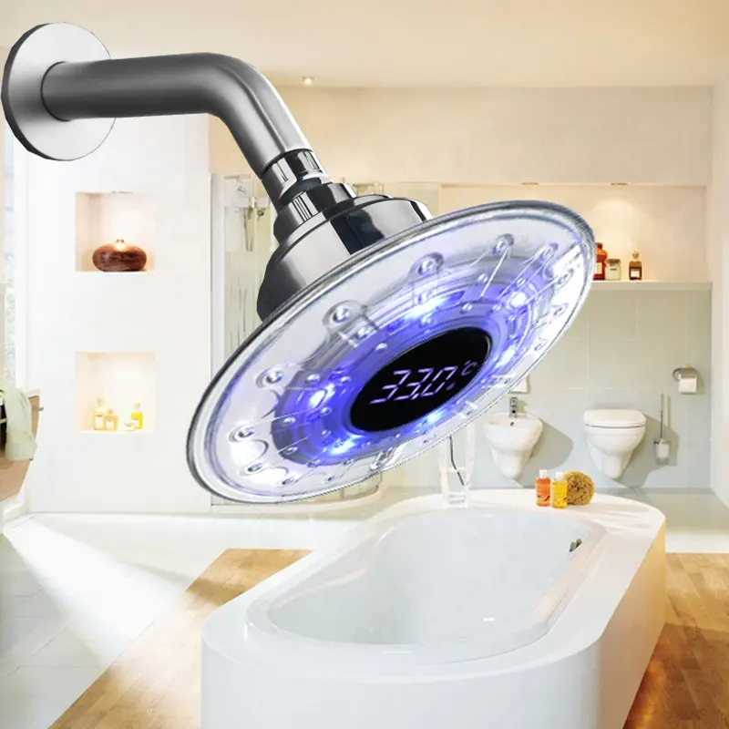 3-Farben-LED-Duschkopf mit digitaler Temperatur anzeige, Hochdruck-Wassers par spray Niederschlag Selbst betriebene LED-Top-Duschen