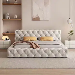 Design europeo luce di lusso camera da letto mobili in tessuto di velluto testiera in legno letto matrimoniale King Size con contenitore