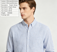 Tissu Popeline Rayé Teint en Fil Écologique 55% Lin 45% Coton, Meilleure Vente, pour Chemises Formelles, Décontractées et Uniformes Homme, Femme, Enfant