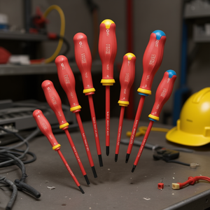 <b>Screwdriver</b> <b>Set</b> 7 Piece Red Insulated With Yellow And Blue Tips For Electrical Use - Product Image 3