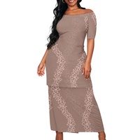 Dropshipping - Robe courte à manches courtes pour femmes, nouveau design Puletasi Puakenikeni, robe maxi hawaïenne, taille plus, ensemble 2 pièces pour femmes