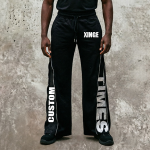 Custom Zipper Silk Screen Printing Letter Pants Zip up Side Cotton French Terry Baggy Wide Leg Sweat Pants Flare Sweatpants <b>Men</b> - Product Image 1