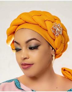 Pañuelo Turbante Nigeriano Q30687, Pañuelo Étnico para Mujer con Cuentas en la Muñeca, Pre-atado, Inspirado en el Estilo Africano - Product Image 1