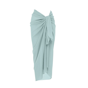 Jupe drapée torsadée en mousseline viscose/coton pour femme, couleur unie, extensible, respirante, tenue de plage, grande taille, une pièce, bleu clair - Product Image 1