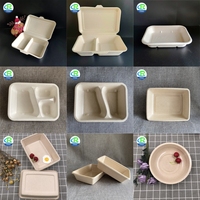 Plateau en pulpe de bagasse recouvert de film CPET, compatible four double, conteneur en fibre de canne à sucre avec film CPET scellable, directement de l'usine