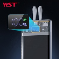 WST Chargeur de téléphone portable Power Bank LED Affichage numérique Mech Style 10000mah Power Bank Transparent Power Bank avec câble