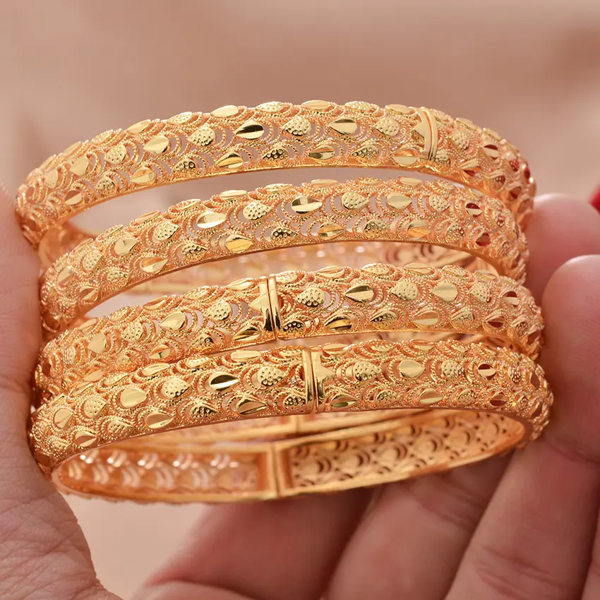 Dubai Wholesale Gold Color Bangle African Wedding Party Bracelet Jewelry Gift Hawaiian Arab Charm Bangle