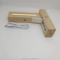Boîte à piles USB 5V avec interrupteur tactile, base en bois, lumière LED, lampe de nuit 3D rectangulaire en hêtre, support de lampe LED adapté aux lampes en acrylique
