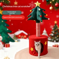 Griffoir pour chat en forme de sapin de Noël festif avec maisonnette fermée, poteau à griffer vertical pour le jeu et le repos des animaux domestiques en intérieur pendant les fêtes