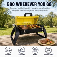 Barbecue au charbon de bois portable pliable de type baril, surface de cuisson 45x23cm avec thermomètre pour le camping