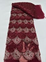 NI.AI Dentelle de tulle brodée de perles de luxe, or champagne, avec motif écailles de poisson symétrique et surpiqûres de qualité supérieure, pour tissu de tenue de cérémonie