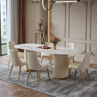 Table à manger en pierre frittée brillante de luxe italienne, table à manger rectangulaire moderne aspect marbre pour villa, manoir