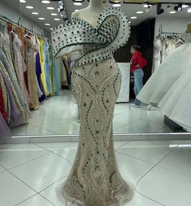 <span class=keywords><strong>Vestido</strong></span> de Fiesta Talla Grande 2026, Vestidos de Invitada de Boda de Lujo con Cristales Verdes, Vestidos de Gala Formales Aso Ebi Personalizados - Product Image 1