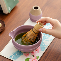 Ensemble de thé en porcelaine japonaise de la dynastie Song avec bol à matcha, brosse, tasse, mélangeur et filtre à motif de fleurs de cerisier pour la préparation du thé