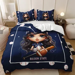 Blue baseball black girl design fashionable recreation duvet cover set