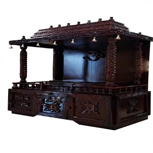 Templo de Madera de Teca de Diseño con Campanas Gopuram, Mueble Tradicional de Madera Sólida para Sala de Estar, Tamaño Personalizable, Mueble Duradero para el Hogar, Hecho en EE. UU. - Product Image 1