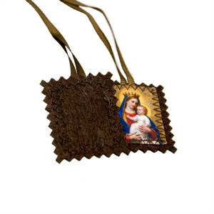 Collier scapulaires catholiques <span class=keywords><strong>coeur</strong></span> effrayé de jésus vierge marie tissu polyester marron fait à la main scapulaires catholiques cadeaux - Product Image 5
