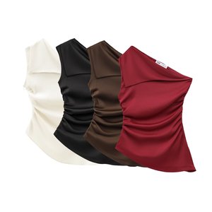 SHENZHU Donna 2025 Estate Nuova Moda Top a Canotta con Decorazioni Plissettate Vintage Senza Schienale Senza Maniche Camisole Chic - Product Image 1