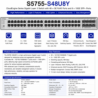 S5755-S48T8Y S48P8Y S48U8Y S48T8YZ S48P8YZ S48U8YZ S48N8YZ S48UN8YZ Switch Gestionado MultiGE PoE++ de 24/48 Puertos 2.5G 25GE