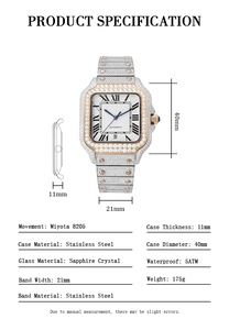 OEM Luxury Carter Style Iced Out Moissanite Watch Pass Diamond Tester Gold Rose Gold Silver IP Plated Stainless Steel <b>Bracelet</b> - Product Image 3