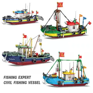 Woma C0356 Toys Fishing Expert Building Blocks Fishing Boat Bricks Christmas Gift NEW Arrived For Boys With Three dolls Ages 6+