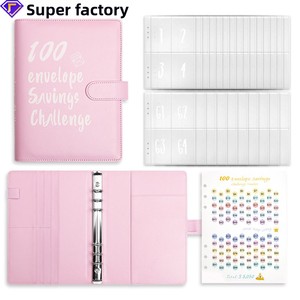 Carpeta de Cuero PU A5 para el Reto de Ahorro de 100 Sobres, Planificador de Presupuesto con Sobres para Efectivo, Libro de Gestión de Dinero, Venta al por Mayor - Product Image 1