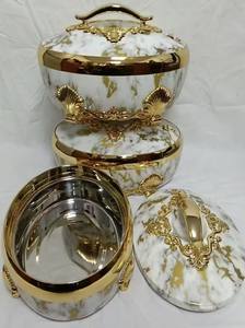 Juego <span class=keywords><strong>de</strong></span> 3 Piezas <span class=keywords><strong>de</strong></span> 4L, 5L y 6L, Olla Térmica Aislada <span class=keywords><strong>de</strong></span> Alta Calidad, Cazuela Térmica, Diseño Ovalado en Mármol Dorado, Plato para Servir - Product Image 3