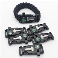 Sifflet en pierre de flint, couteau à gratter, boussole, bracelet en paracorde, boucle à dégagement latéral en plastique noir de 20 mm