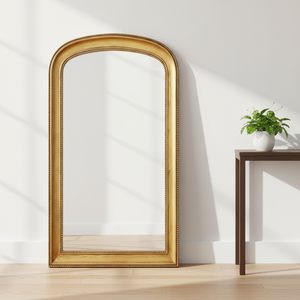 Specchio da Parete <span class=keywords><strong>Vintage</strong></span> con <span class=keywords><strong>Cornice</strong></span> Dorata ad Arco, Specchio Decorativo Classico con <span class=keywords><strong>Cornice</strong></span> in Legno per Bagno e Soggiorno, per Arredamento Casa - Product Image 1