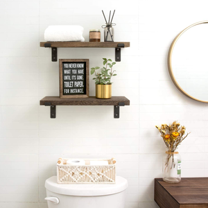 Ensemble de 2 étagères murales en bois rustiques et antiques pour le rangement et la présentation - Product Image 4