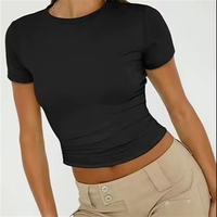 T-shirt de yoga respirant imprimé à manches courtes pour femme, col rond en Spandex/Nylon, idéal pour l'extérieur - Vente en gros