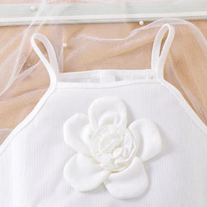 Top con cinturino floreale tinta unita da ragazza + pantaloncini con fiocco a due pezzi-vestito dolce per bambini e piccoli picnic al parco/Photogra di famiglia - Product Image 4