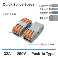Connecteur de raccordement rapide ZHNL pour câblage électrique, borne compacte 2 ports 32A à insertion rapide pour câblage domestique et industriel