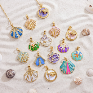 HD548 Summer Ocean Series Shell Theme Charms 18K Gold Plated Brass Enamel Zircon Seashell Charms for DIY Jewelry Wholesale - Product Image 1