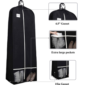 <span class=keywords><strong>Housse</strong></span> de rangement pliable grande capacité pour robe de mariée et robes de soirée, noire, avec soufflets et poches, pour voyage - Product Image 3