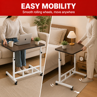 Table de lit réglable et extensible sur roulettes - Bureau mobile pour ordinateur portable, table d'appoint réglable en hauteur pour lit et canapé, plateau en bois MDF en forme de C