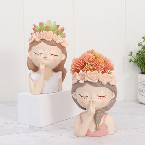 Juego de 4 Macetas de Resina con Forma de Cabeza de Chica, Maceta para Suculentas con Corona de Flores, Decoración Kawaii para el Hogar, Figura Decorativa, Regalo Artístico al por Mayor, Decoración para Dormitorio OEM - Product Image 4