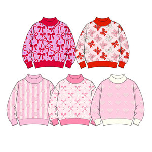 Sweat-shirt personnalisé pour enfants avec nœuds d'amour de la Saint-Valentin, collection Printemps, vente en gros, boutique, vêtements pour sœurs, haut pour enfants - Product Image 1