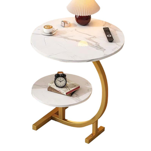 Modern Marble Round Coffee <b>Table</b> with Metal Frame and Storage Shelf for Living Room - Product Image 1