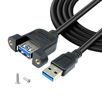 Kabel ekstensi Data pria ke wanita, 0.3m 0.5m 1m Usb a Usb 3.0 Tipe a laki-laki ke perempuan dengan lubang sekrup dudukan Panel