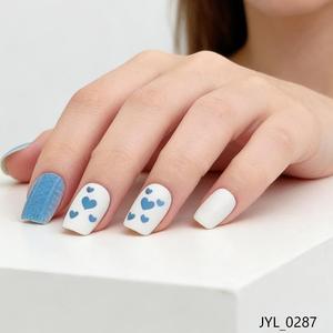 <span class=keywords><strong>Uñas</strong></span> postizas con <span class=keywords><strong>estampado</strong></span> <span class=keywords><strong>de</strong></span> <span class=keywords><strong>vaca</strong></span> y corazón azul y blanco, <span class=keywords><strong>uñas</strong></span> cuadradas cortas reutilizables, 24 piezas - Product Image 1