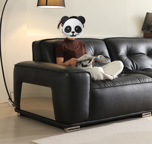 Canapé italien minimaliste en cuir véritable noir - Canapé design "Black Bull" 3 places pour salon - Product Image 3