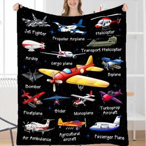 Beige Watercolor Biplanes Flannel Blanket <b>Throw</b> Blanket Nap Blanket <b>Super</b> <b>Soft</b> Machine Washable for Home Office Nap Custom Print - Product Image 5