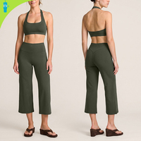 Ensemble de sport 2 pièces pour femme, couleur unie, avec haut de sport dos nu à col halter et leggings de compression taille haute, séchage rapide et respirant