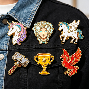 Ensemble de broches en émail sur le thème de la mythologie grecque, en métal moulé, représentant Licorne, Pégase, Méduse, Marteau de <span class=keywords><strong>Thor</strong></span>, Trophée, Phénix, pour broche de dessin animé et sac à dos - Product Image 3